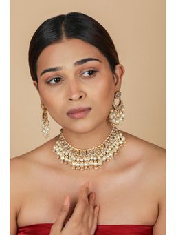 RIANA JEWELLERY - Gold Plated White Choker with Earrings