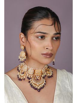 RIANA JEWELLERY - Royal Heritage Jadtar Ensemble White Necklace with Earrings