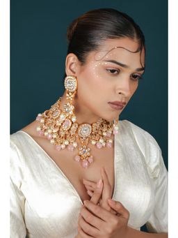 RIANA JEWELLERY - Gold Plated Silver Based Bridal White Necklace with Earrings