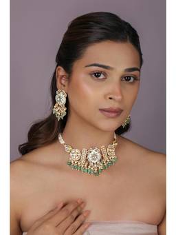 RIANA JEWELLERY - Rajdwadu Style Delicate White Choker with Earrings