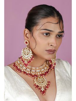 RIANA JEWELLERY - Gold Plated Beaded White Choker with Earrings