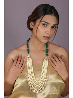 RIANA JEWELLERY - Gold-Plated Multilayer Pearl White Necklace