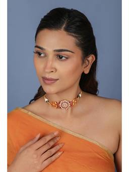 RIANA JEWELLERY - Designer Gold Plated Floral Centerpiece Multicolor Choker