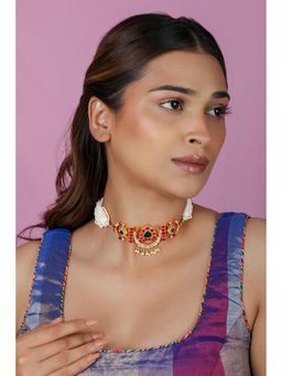 RIANA JEWELLERY - Delicate Gold Plated Pearl Beaded Multicolor Choker
