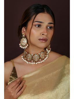 RIANA JEWELLERY - Royal Indian Jadau Bridal White Choker with Earrings