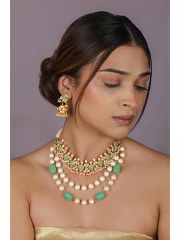 RIANA JEWELLERY - Traditional Indian Green Necklace with Earrings