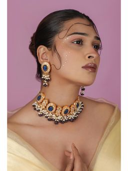 RIANA JEWELLERY - Blue Stoned with Pearl Necklace with Earrings