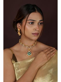 RIANA JEWELLERY - Gold Plated White Necklace with Earrings