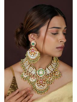 RIANA JEWELLERY - Traditional Indian Kundan Bridal Green Necklace with Earrings