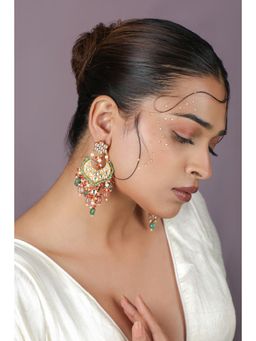 RIANA JEWELLERY - Semi Precious Stone Kundan-Style White Chandbali Earrings