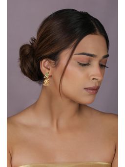 RIANA JEWELLERY - Gold-Toned Jadtar Green Jhumki Earrings