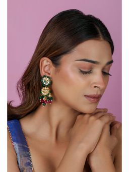 RIANA JEWELLERY - Ruby And Emerald Delicate Purple Chandbali Earrings