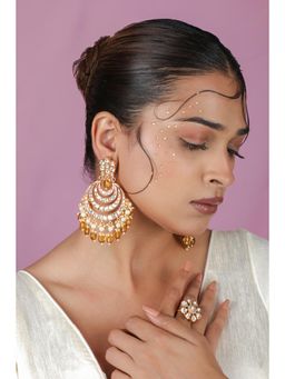 RIANA JEWELLERY - Handcrafted Monzonite White Chandbali Earrings