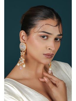 RIANA JEWELLERY - Floral Design Drop Long White Earrings