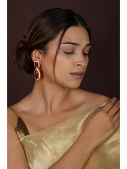 RIANA JEWELLERY - Carving Stone Design Gold Plated Red Earrings