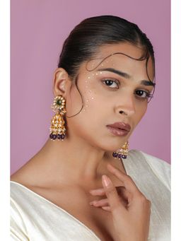 RIANA JEWELLERY - Beaded with Emerald Green Jhumka Earrings