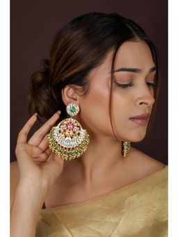 RIANA JEWELLERY - Royal Gold-Plated Kundan Green Chandbali Earrings