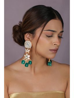 RIANA JEWELLERY - Gold-Toned Kundan Jadtar White Earrings