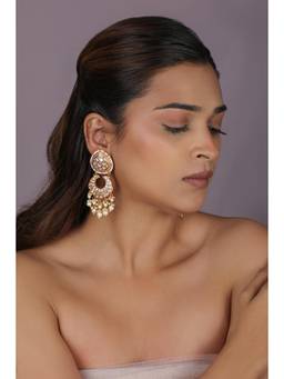 RIANA JEWELLERY - Pearl Beaded Gold Plated White Chandbaali