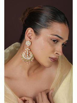 RIANA JEWELLERY - Gold-Plated Floral Kundan & Pearls Studded Drop White Earrings