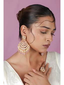 RIANA JEWELLERY - Beaded Jadtar White Chandbali Earrings