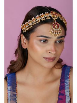 RIANA JEWELLERY - Peacock Design Gold Plated Pink Mathapatti