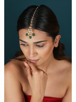 RIANA JEWELLERY - Green Meenakari White Maangtikka