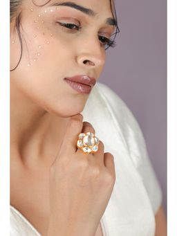RIANA JEWELLERY - Floral Design Moissanite Gold Plated White Ring