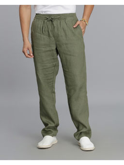 ROOKIES - Men Relaxed Fit Pure Linen Olive Trouser