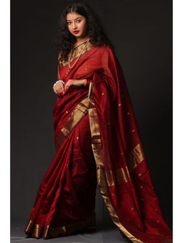BEGUM BELIYA - Majestic Maroon Maheshwari Saree with Unstitched Blouse