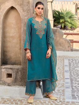 Autumnlane - Gambhir Teal Full Work Kurta Pant and Dupatta
