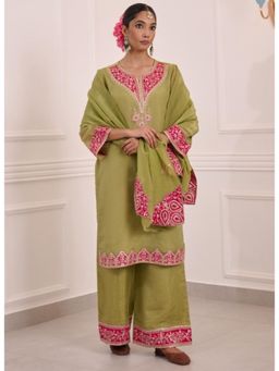 Autumnlane - Gaurisha Sage Premium Handwork Kurta Palazzo and Dupatta