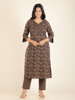 ARAMYA - Soft Cotton Straight Floral Print Kurta and Pant for Women