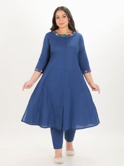 ARAMYA - Soft Cotton A-Line Solid Kurta and Pant for Women