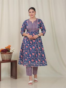 ARAMYA - Soft Cotton Panelled Floral Print Kurta and Pant for Women