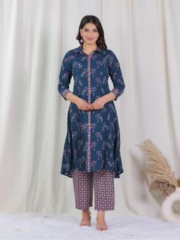 ARAMYA - Soft Cotton High Low Animal Print Kurta and Pant for Women