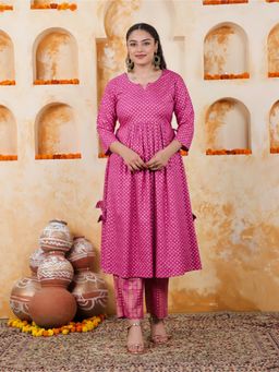 ARAMYA - Viscose A-Line Gold Foil Print Kurta and Pant for Women