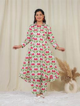 ARAMYA - Soft Cotton High Low Floral Print Kurta and Pant for Women