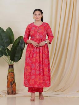 ARAMYA - Soft Cotton Bandhani Print Kurta and Pant for Women