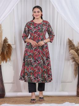 ARAMYA - Soft Cotton A-Line Abstract Print Kurta and Pant for Women