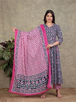 ARAMYA - Soft Cotton Angrakha Print Pant with Dupatta for Women