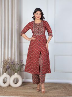 ARAMYA - Soft Cotton Ajrakh Print Kurta and Pant for Women