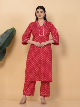 ARAMYA - Soft Cotton Straight Bandhani Print Kurta and Pant for Women