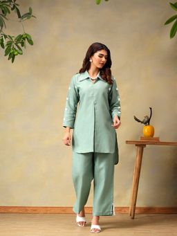 Bani Women - Green Collar Neck Casual Co-Ord Set
