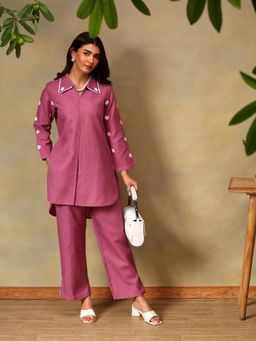 Bani Women - Purple Collar Neck Casual Co-Ord Set