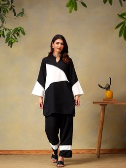 Bani Women - Black Viscose Rayon Colorblock Co-Ord Set