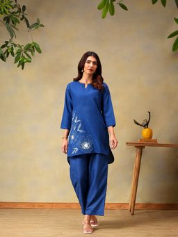 Bani Women - Blue Round Neck Floral Co-Ord Set