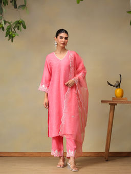 Bani Women - Pink Embroidered Kurta with Pant & Dupatta