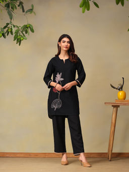 Bani Women - Black Floral Embroidered Co-Ord Set