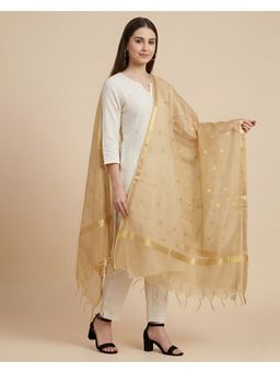 MUFFLY - Women Gold Woven with Zari Border Dupatta